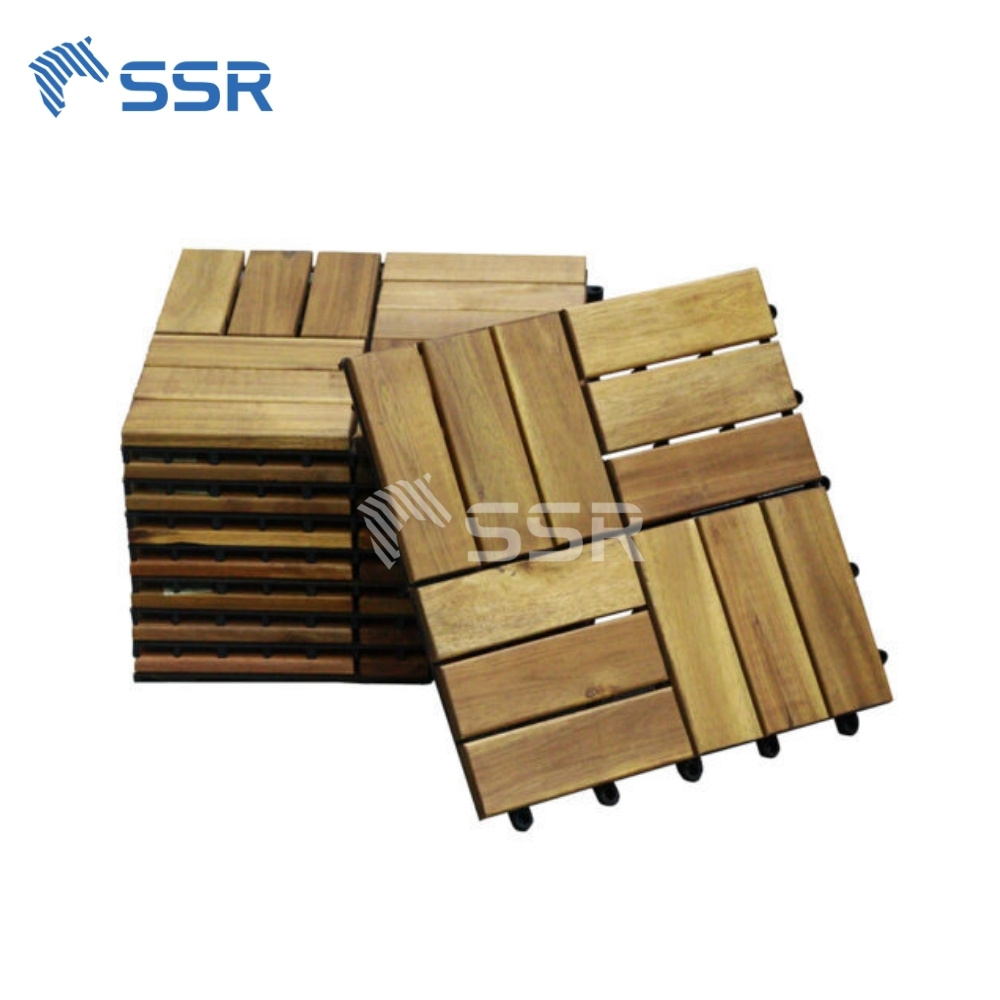 (Best Seller) Natural 12 - Slat Acacia Wood Decking Tiles