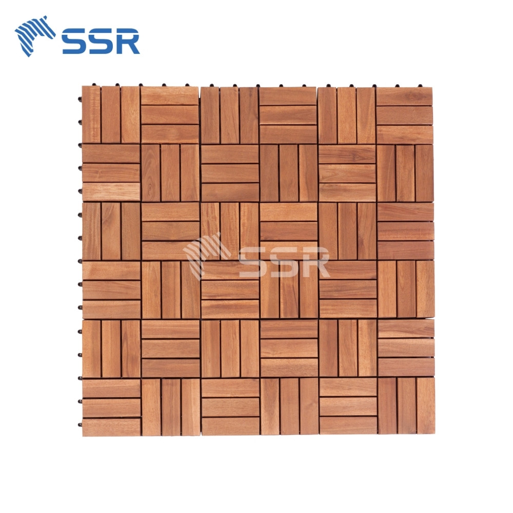 (Best Seller) brown 12 - Slat Acacia Wood Decking Tiles