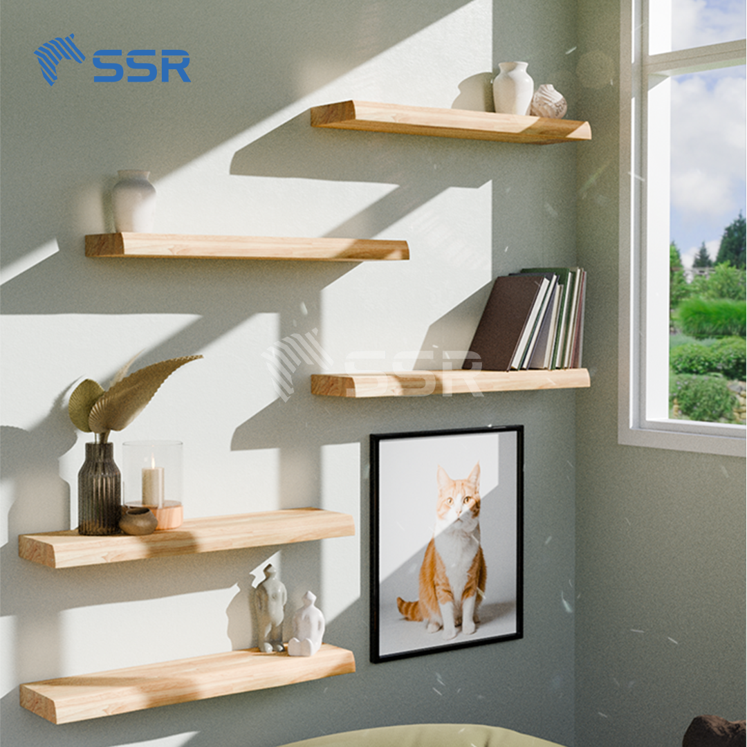 Unfinished Hevea Finger Joint Wall Shelves - 1 Live Edge