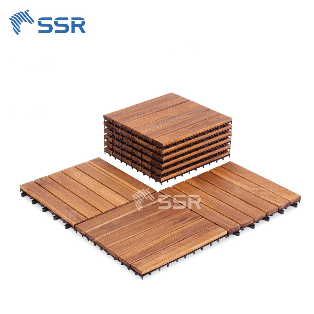 natural 6 slats acaciawood decking tiles for outdoor furniture